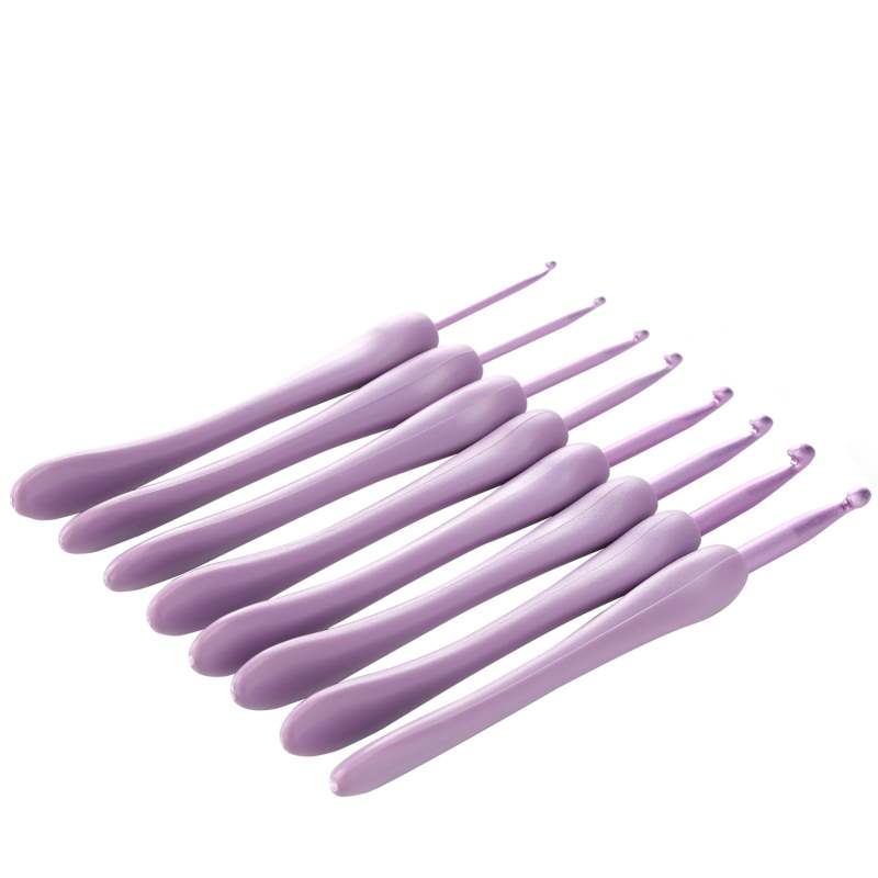 Crochet Hooks Set 15cm Purple Professional Aluminum Ergonomic Handles - Lightweight Compact Starter Kit for Beginners Travel DIY Yarn Crafts - Image 1