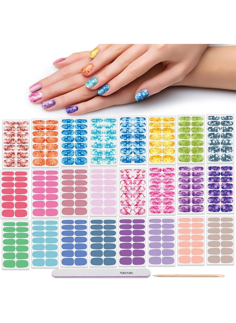 DANNEASY - DANNEASY 24 Sheets Nail Polish Strips for Women Girl Light Color&Rainbow Design Nail Polish Stickers Full Nail Wraps Gel Nail Strips Self Adhesive Manicure Sticker with Nail File, Cuticle Stick - Image 1