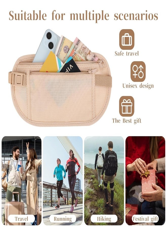 HMV MALL Upgraded Money Belt for Travel Hidden RFID Security Pouch Anti-Theft Passport Fanny Pack for Men&Women Present Gift money pouches for cash small travel money pouch under clothes for men Khaki - Image 2