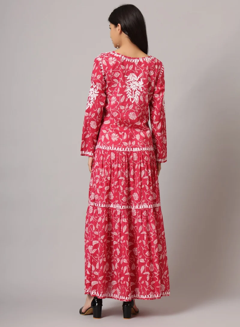 Alaya Hand Embroidered Lucknowi Chikankari Printed Mulmul Cotton Jalabiya-AL3698