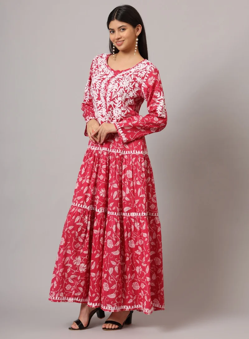 Alaya Hand Embroidered Lucknowi Chikankari Printed Mulmul Cotton Jalabiya-AL3698