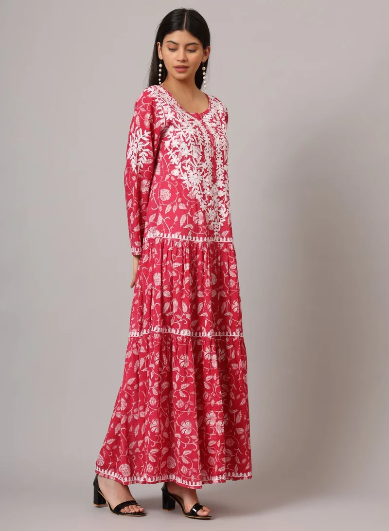 Alaya Hand Embroidered Lucknowi Chikankari Printed Mulmul Cotton Jalabiya-AL3698