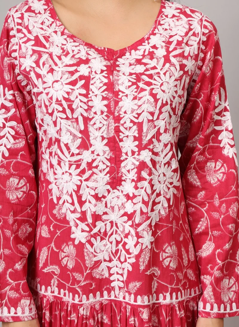 Alaya Hand Embroidered Lucknowi Chikankari Printed Mulmul Cotton Jalabiya-AL3698