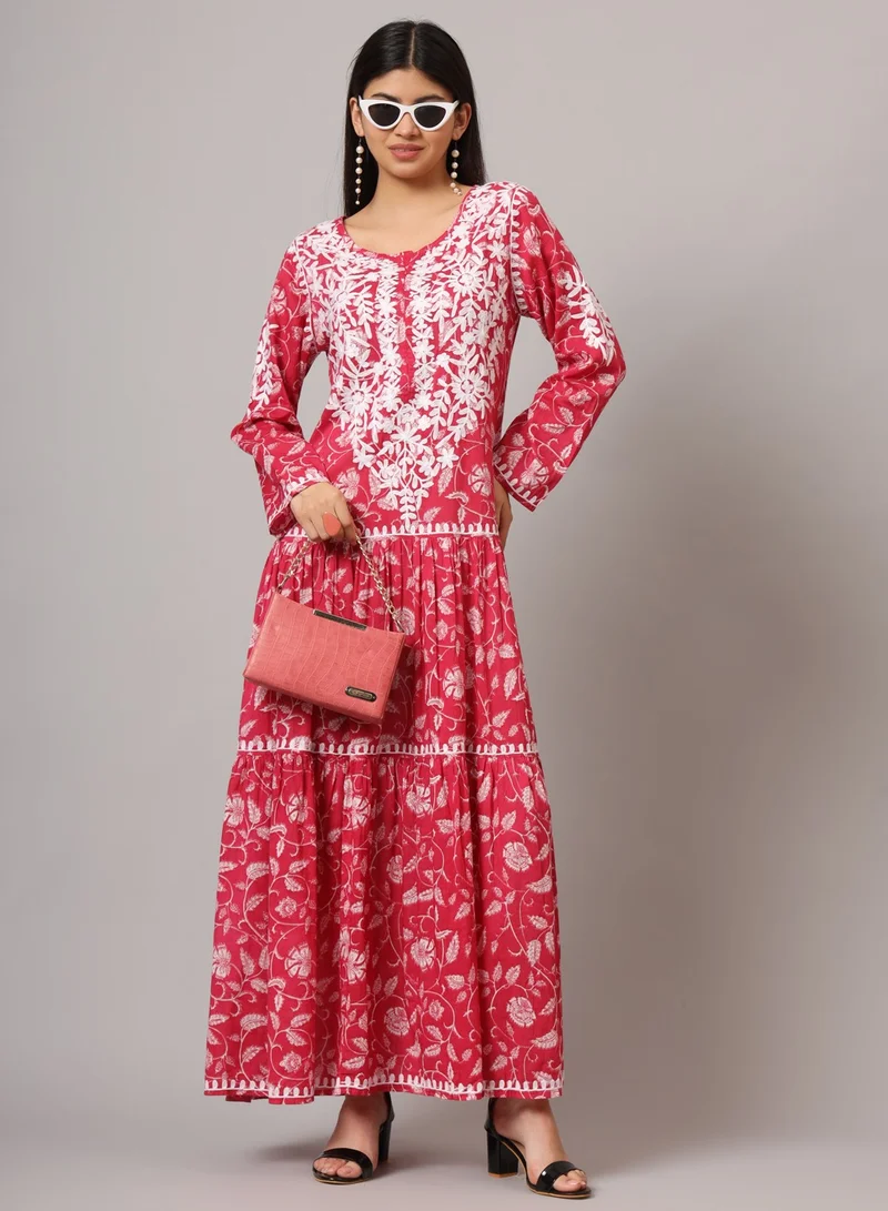 Alaya Hand Embroidered Lucknowi Chikankari Printed Mulmul Cotton Jalabiya-AL3698