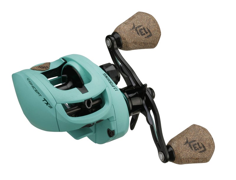 13 FISHING Concept TX2 Baitcast Reel 200 Size 751 Gear Ratio Left Hand Retrieve FreshSalt TX275LH Seafoam Green