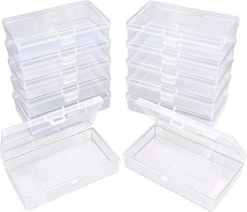 Thintinick 12 Pack Rectangular Clear Plastic Storage Containers | 5.3 x 3.1 x 1.18 inch, Hinged Lid, For Beads and Small Craft Items - Image 1