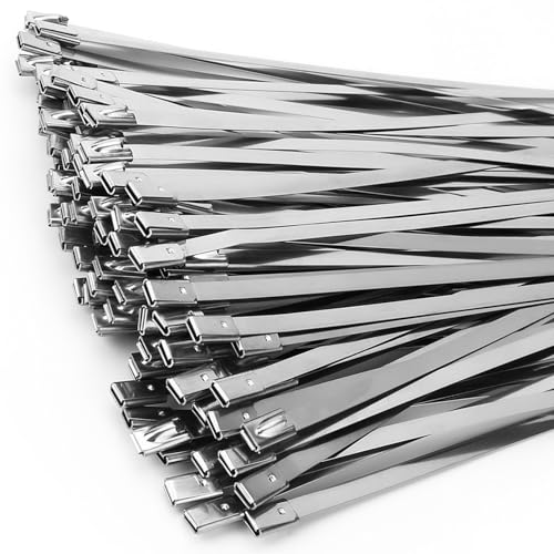 ZOOSUNX Metal Zip Ties of 100 Pcs, 11.8 inch 304 Stainless Steel Cable Ties, Heavy Duty Metal Zip Ties for Exhaust Wrap, Heat Resistant Fencing Ties. for Pipe, Auto repair. (300mm / 11.8 inches) - Image 1