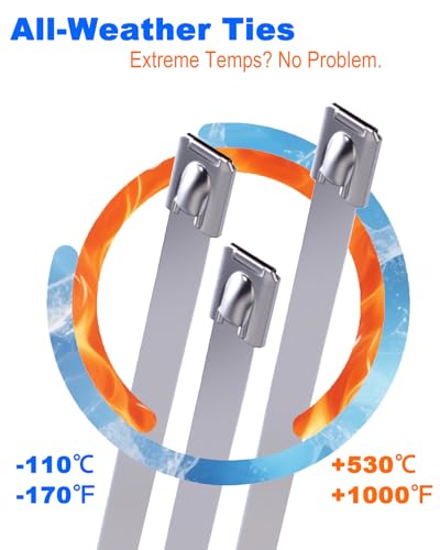 ZOOSUNX Metal Zip Ties of 100 Pcs, 11.8 inch 304 Stainless Steel Cable Ties, Heavy Duty Metal Zip Ties for Exhaust Wrap, Heat Resistant Fencing Ties. for Pipe, Auto repair. (300mm / 11.8 inches) - Image 3