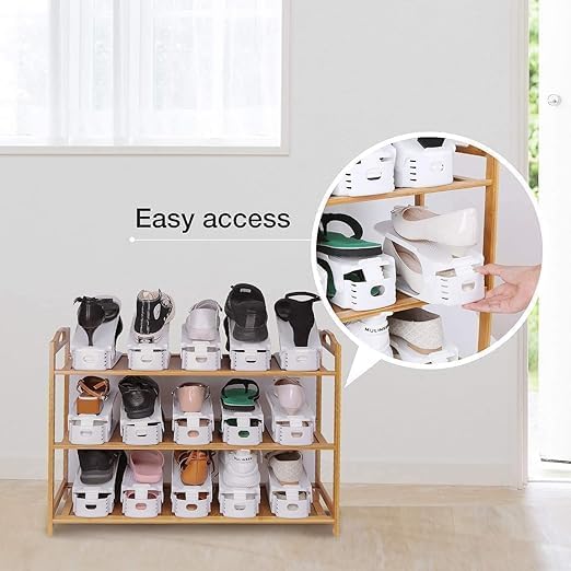 BBD kitchen shop Shoe Rack Organizer Home 12 Piece Shoe Holder Plastic Double Deck Space Saving Rack Stand for Closet Organization Adjustable Shoe Slots Folding Slots Organizer for Sandal - Image 2