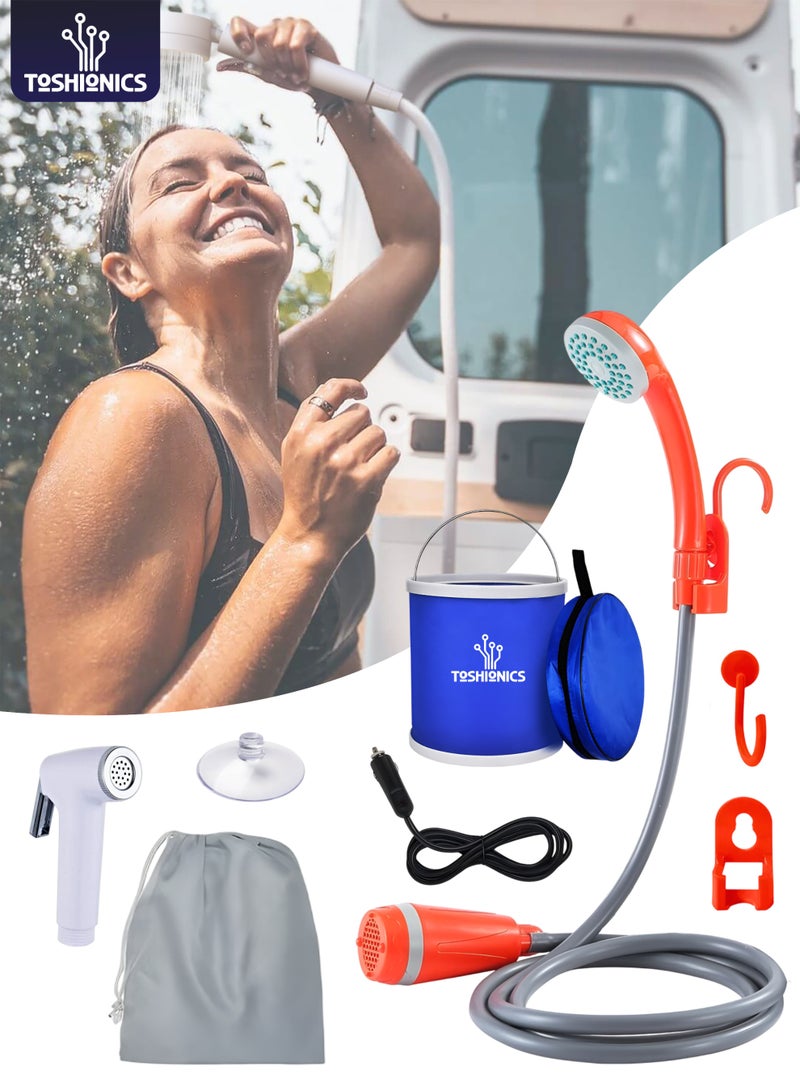 Toshionics Portable Camping Shattaf & Shower, Travel Bidet Set with Collapsible Bucket 12 V DC Outdoor Car DC Port Powered Water Pump – Mobile Handheld Nozzle, Shattaf, Hook & Storage Bag – Ideal for Hiking, Beach, Travel ,Outdoor Hygiene, Desert Trips and Overlanding & Emergency Use - Image 1