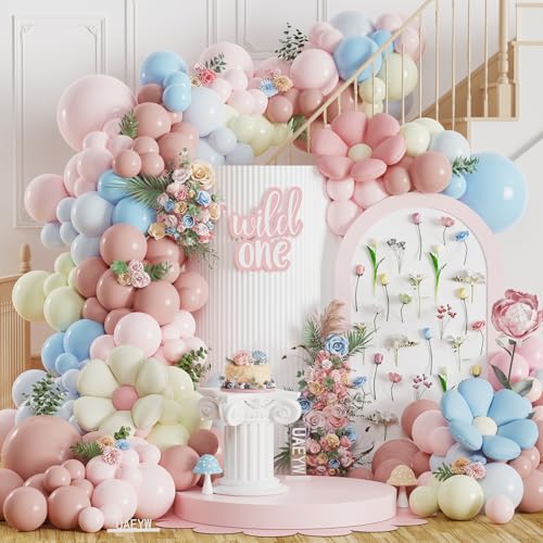 UAEYW Spring Wildflowers Balloon Arch Kit 153Pcs Pastel Pink Blue Balloon Garland Kit Daisy Flower Foil Balloons for Birthday Baby in Bloom Baby Shower Bridal Shower Wedding Wild One Party Decorations - Image 1