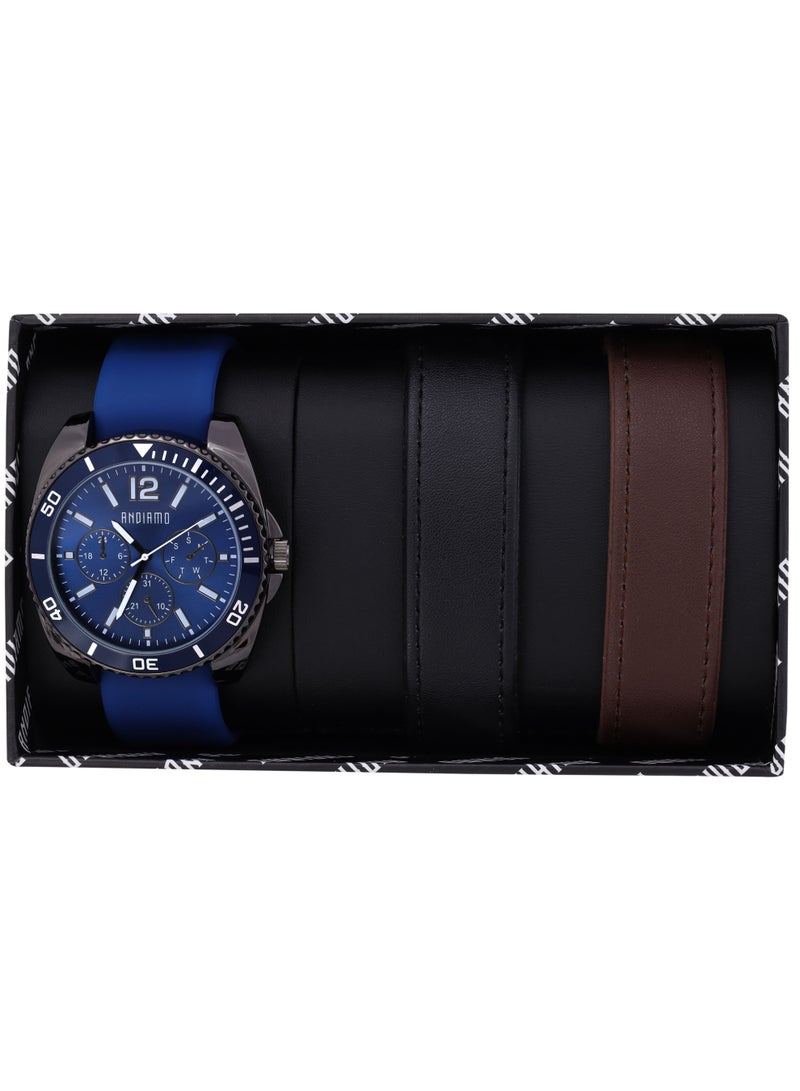 ANDIAMO Men's Analog Black Case Blue Dial Set Watch 