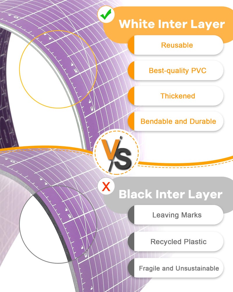 Idemeet Thickened 18"x12" Self Healing Cutting Mat, Idemeet Rotary Cutting Sewing Mat for Crafts, 5-Ply Blade Table Protector Cut Board for Fabric Leather Cutting Quilting Modeling Hobby Project, A3, Purple - Image 3