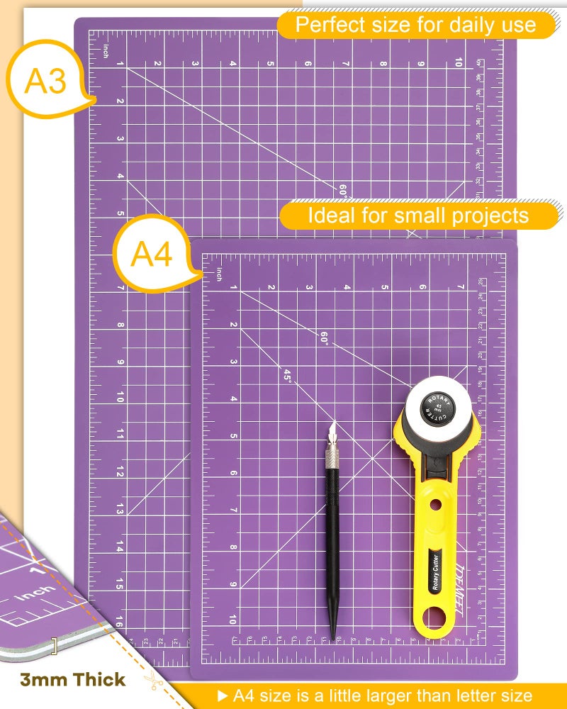 Idemeet Thickened 18"x12" Self Healing Cutting Mat, Idemeet Rotary Cutting Sewing Mat for Crafts, 5-Ply Blade Table Protector Cut Board for Fabric Leather Cutting Quilting Modeling Hobby Project, A3, Purple - Image 2