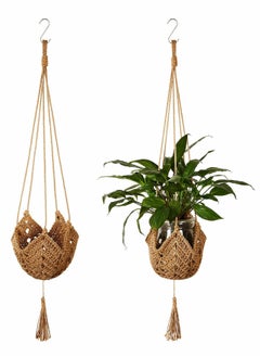 واي آند دي Macrame Plant Hangers Jute Crochet Indoor Boho Hanger Large Hanging Wall Plants with for Outdoor Home Decorations Fence Planters Flower Pots 2 Packs  - Image 1