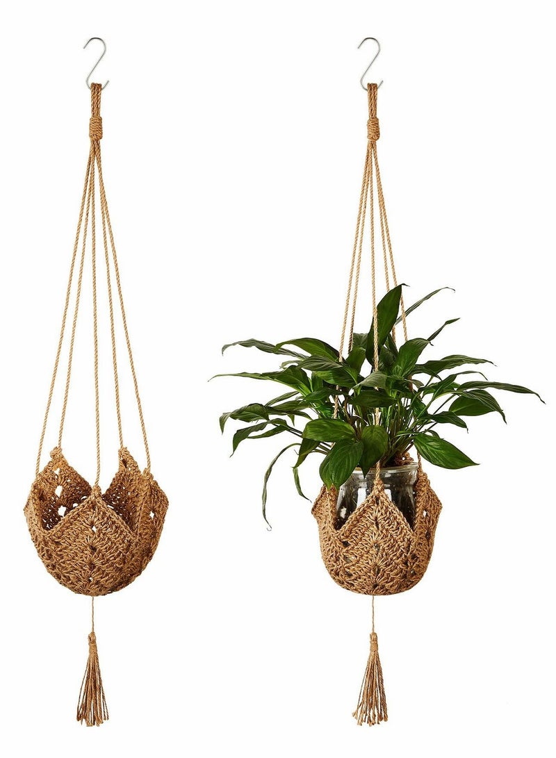 واي آند دي Macrame Plant Hangers Jute Crochet Indoor Boho Hanger Large Hanging Wall Plants with for Outdoor Home Decorations Fence Planters Flower Pots 2 Packs - Image 1