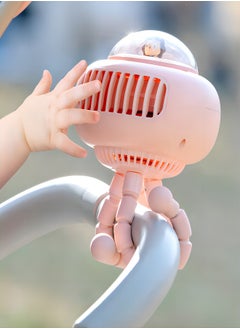 Cmbear Portable Automatic 3600mAh Battery 4-Speed Natural Wind Rotatable UFO Baby Stroller Fan for Baby Carriage--Pink  - Image 1