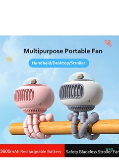 Cmbear Portable Automatic 3600mAh Battery 4-Speed Natural Wind Rotatable UFO Baby Stroller Fan for Baby Carriage--Pink  - Image 4