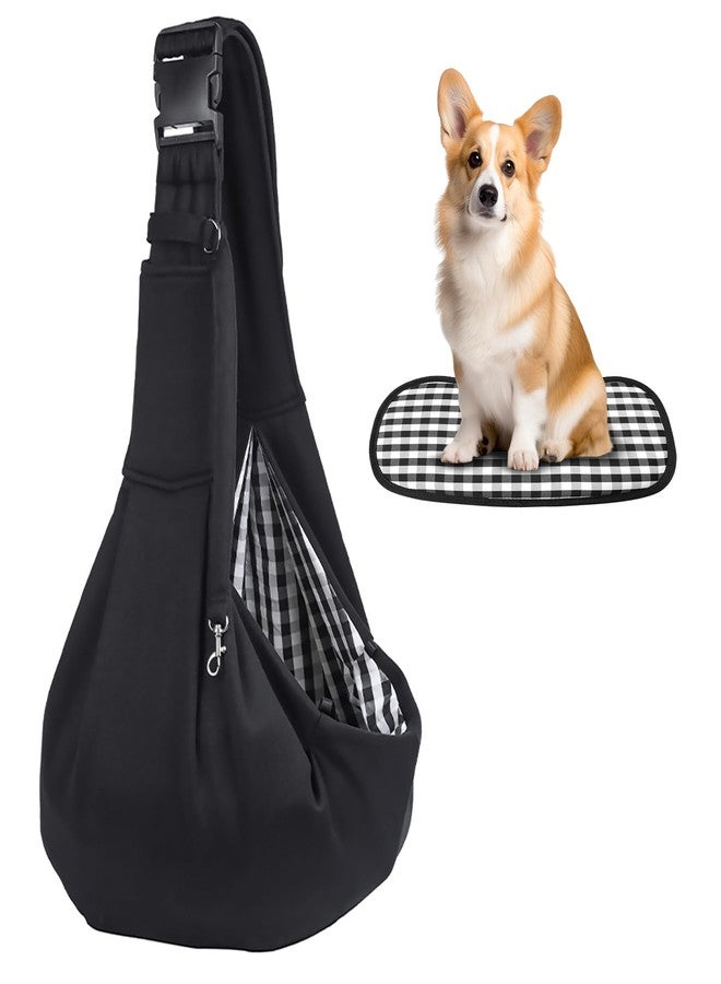 Kanemc Small Dog Sling Carrier Include Bottom Support, Puppies Cat Wrap Carrier Sling Adjustable Strap Zip Pocket, Hands Free Pets Pack for Outdoor Travel Vet (Black) - Image 1