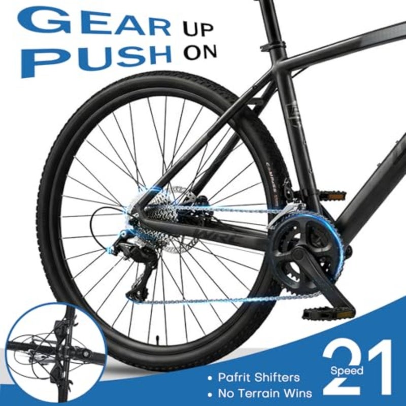 دراجة طريق 700c، دراجة ذات 21 سرعة باللون الرمادي الداكن، إطار من سبائك الألومنيوم خفيف الوزن، فرامل قرصية، دراجة سباق مع إطارات بوصلة واندا - Image 4