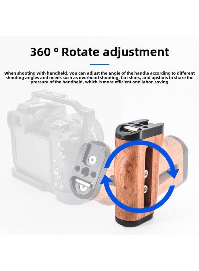 SLR Camera Side Handle 360 Degrees Rotation Adjustment Wooden Cold Boots Expansion Rabbit Cage Side Grip Hand Accessories-Color:LP-096A Wooden Grip - Image 4