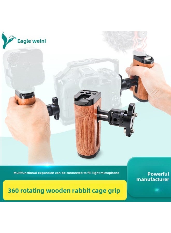 SLR Camera Side Handle 360 Degrees Rotation Adjustment Wooden Cold Boots Expansion Rabbit Cage Side Grip Hand Accessories-Color:LP-096A Wooden Grip - Image 2