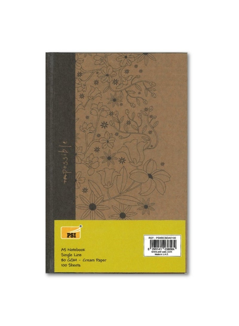 Psi 1-Piece A5 Size Hard Cover Single Line Notebook With 100 Sheets Assorted Designs - Image 1