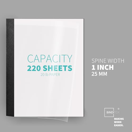 Binditek 10 Pack Thermal Binding Presentation Covers, 1 Inch Spine, Holds 220 Sheets, Ultra Clear Front Cover, Black Paper Back Cover, Letter Size, for Students and Coworkers - Image 3