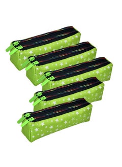Kuber Industries Kuber Industries Pencil Pouch|Rexine Stationary Pouch|Pencil Utility Pouch|School Pencil Case for Kids|Pen-Pencil Box for Kids|2 Zipper Pencil Organizer|Star Pencil Pouch|Pack of 5|Green  - Image 1
