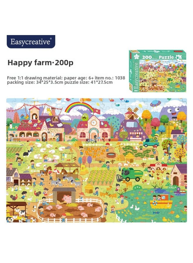 لعبة ألغاز ذكاء للأطفال من الفلكلور الأصلي القديم ثمانية الخالدون يعبرون البحر Q الطبعة الكرتونية الباندا 200 قطعة - اللون: المزرعة السعيدة 200 1038 - Image 1