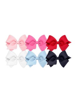 Wee Ones Wee Ones Girls' 6 Piece Set Solid Grosgrain Variety Pack on a WeeStay No-Slip Hair Clip, Small Sized Bows, White, Millennium Blue, Navy, Light Pink, Hot Pink, Red  - Image 1