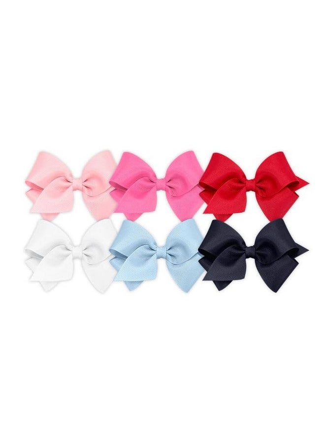 Wee Ones Wee Ones Girls' 6 Piece Set Solid Grosgrain Variety Pack on a WeeStay No-Slip Hair Clip, Small Sized Bows, White, Millennium Blue, Navy, Light Pink, Hot Pink, Red  - Image 1