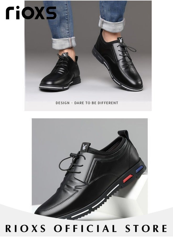 RIOXS - Men's Business Casual Leather Shoes Lace-Up Round Toe Fashion Formal Oxford Shoes with Low Heel - Image 1