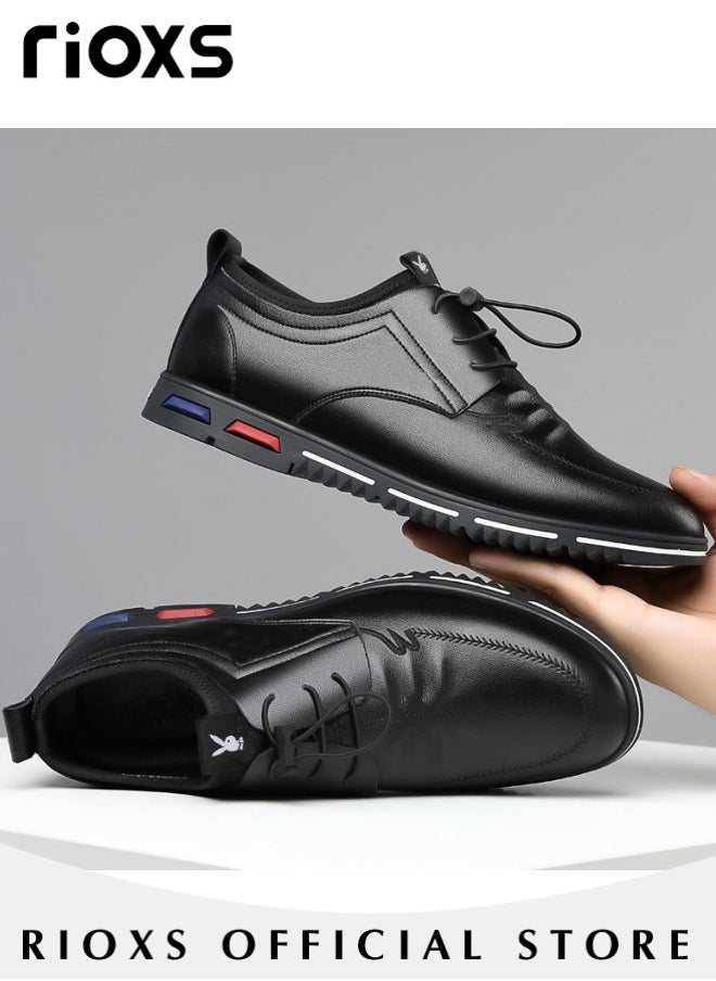 RIOXS - Men's Business Casual Leather Shoes Lace-Up Round Toe Fashion Formal Oxford Shoes with Low Heel - Image 1
