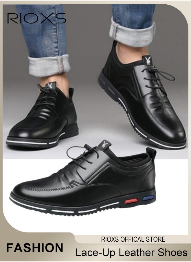 RIOXS - Men's Business Casual Leather Shoes Lace-Up Round Toe Fashion Formal Oxford Shoes with Low Heel - Image 1