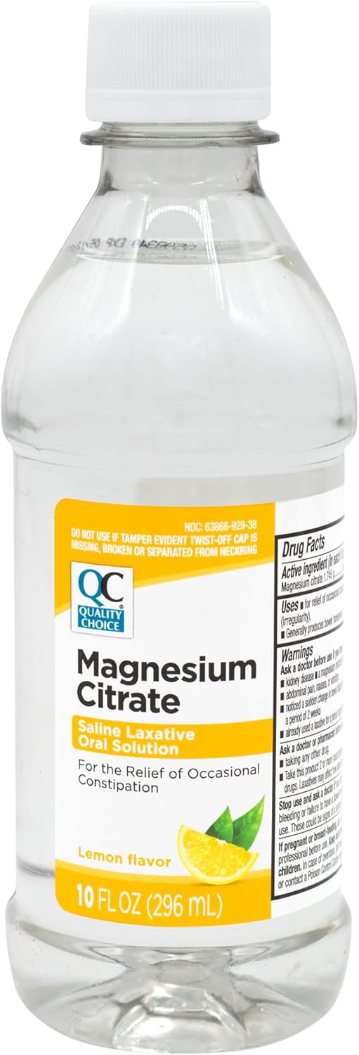 Quality Choice Magnesium Citrate Oral Solution 10oz  Lemon Flavored Saline Laxative Supplement for Occasional Constipation Relief Mag Citrate is a Gentle and Effective Laxative for Regularity - Image 1