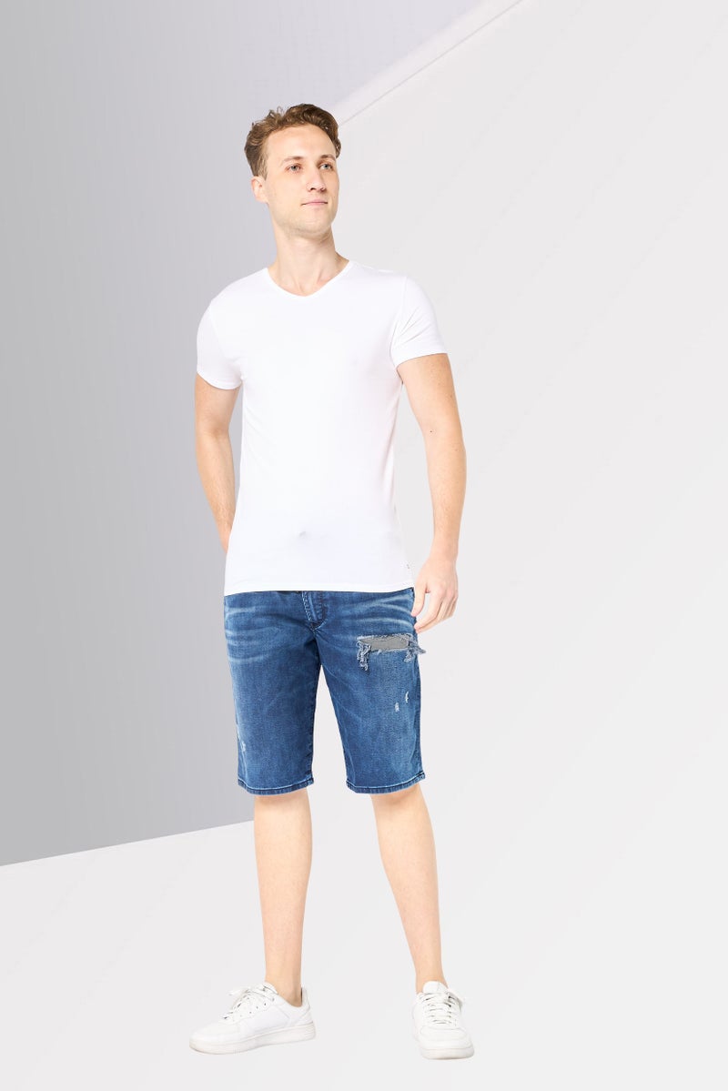 DIESEL Men Drawstring Ripped Denim Shorts, Blue - Image 2