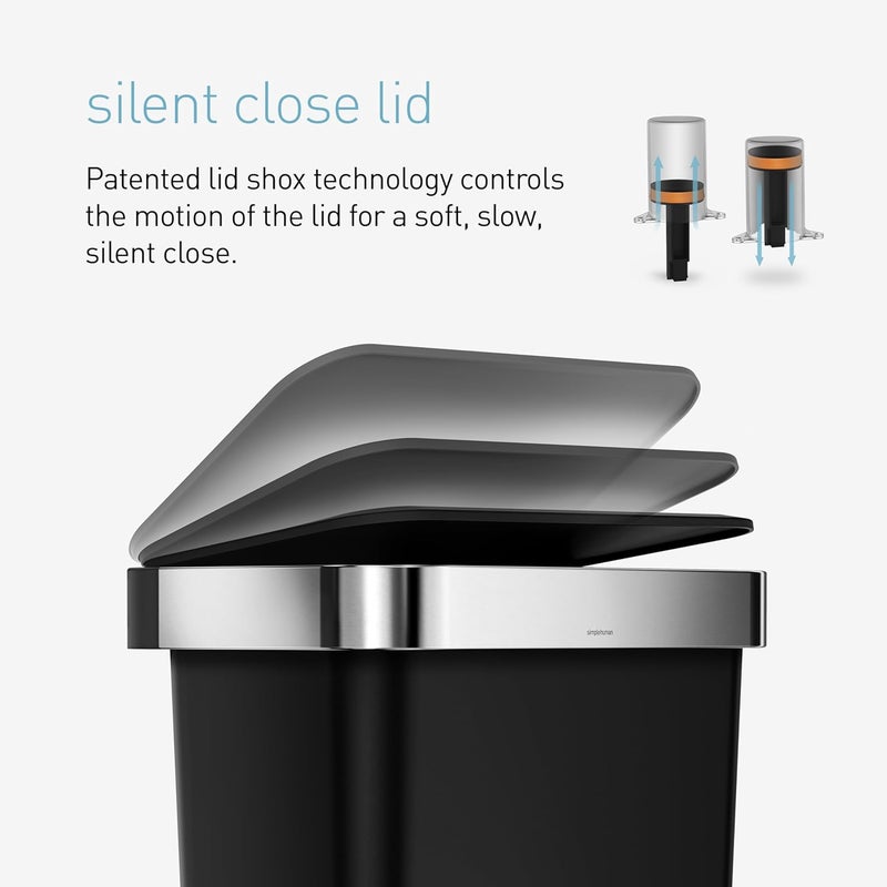 Simple Human Hybrid Step Can, 45 Liter / 12 Gallon Rectangular Kitchen Trash Can, Wide Stable Base with Long-Lasting Steel Pedal, Neat and Secure Liner Rim with Built-in Liner Pocket, Blush Plastic - Image 5