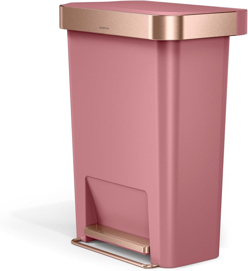 Simple Human Hybrid Step Can, 45 Liter / 12 Gallon Rectangular Kitchen Trash Can, Wide Stable Base with Long-Lasting Steel Pedal, Neat and Secure Liner Rim with Built-in Liner Pocket, Blush Plastic - Image 1
