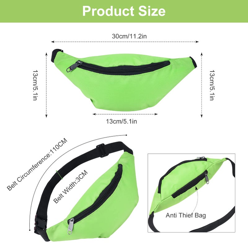 FRIUSATE 80s 90s Fanny Pack, Neon Fanny Pack Party Waist Bags, Lightweight Adjustable Belt Bag for Traveling Running Cycling Workout Rave Party Outdoor Activities (Green, Rose Red) - Image 2