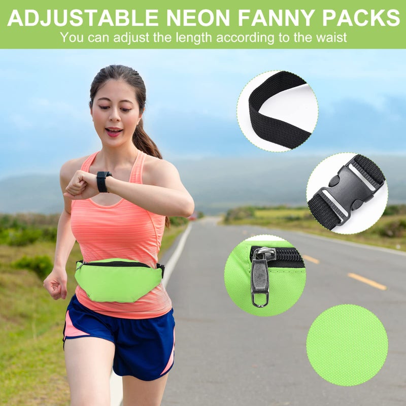 FRIUSATE 80s 90s Fanny Pack, Neon Fanny Pack Party Waist Bags, Lightweight Adjustable Belt Bag for Traveling Running Cycling Workout Rave Party Outdoor Activities (Green, Rose Red) - Image 4