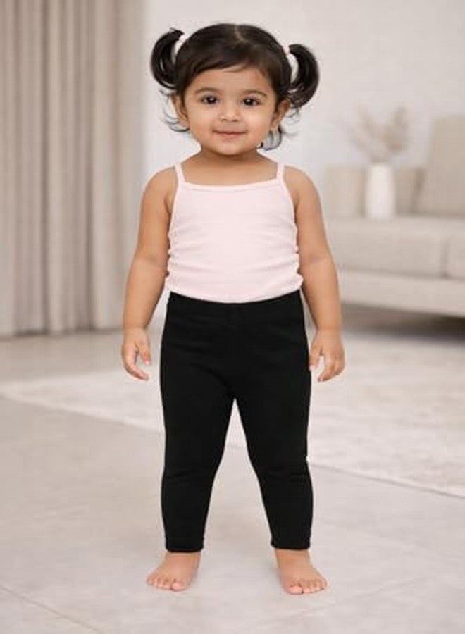 BODYCARE Girls Cotton Blend Full Length Leggings | 18-24 Months | Soft Stretchable Pants with Elastic Waistband | Comfortable Casual Bottoms for Kids | Black - Image 3