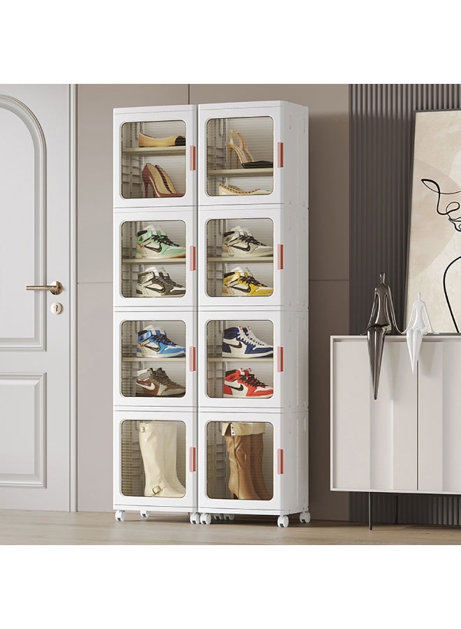 خزانة تخزين ضيقة صندوق تخزين ضيق خزانة حمام زاوية خزانة مطبخ قابلة للطي مع رف قابل للتعديل وباب شفاف لملابس الأطفال ألعاب الوجبات الخفيفة أحذية وقبعات وحقائب (4 طبقات، أبيض) - Image 3