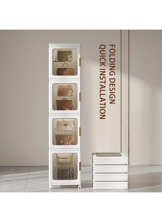 خزانة تخزين ضيقة صندوق تخزين ضيق خزانة حمام زاوية خزانة مطبخ قابلة للطي مع رف قابل للتعديل وباب شفاف لملابس الأطفال ألعاب الوجبات الخفيفة أحذية وقبعات وحقائب (4 طبقات، أبيض) - Image 5