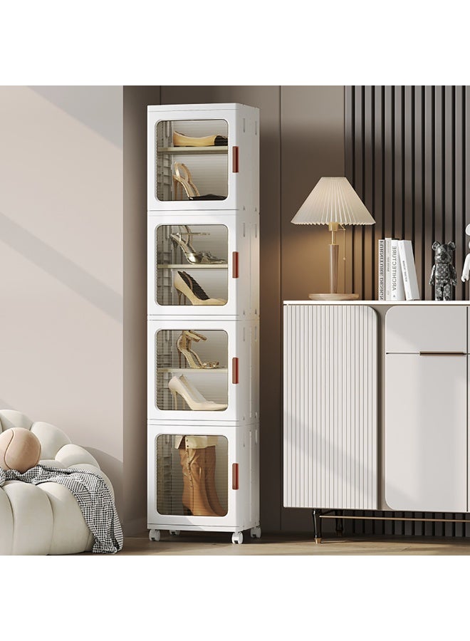 خزانة تخزين ضيقة صندوق تخزين ضيق خزانة حمام زاوية خزانة مطبخ قابلة للطي مع رف قابل للتعديل وباب شفاف لملابس الأطفال ألعاب الوجبات الخفيفة أحذية وقبعات وحقائب (4 طبقات، أبيض) - Image 1