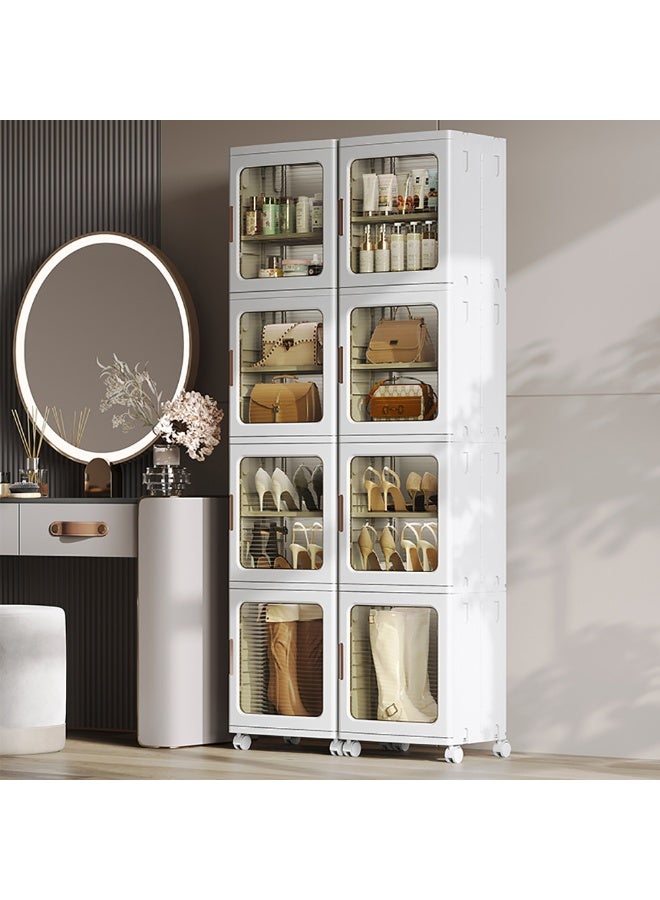 خزانة تخزين ضيقة صندوق تخزين ضيق خزانة حمام زاوية خزانة مطبخ قابلة للطي مع رف قابل للتعديل وباب شفاف لملابس الأطفال ألعاب الوجبات الخفيفة أحذية وقبعات وحقائب (4 طبقات، أبيض) - Image 4