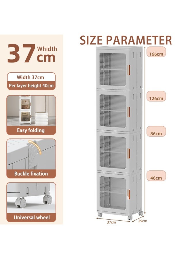 خزانة تخزين ضيقة صندوق تخزين ضيق خزانة حمام زاوية خزانة مطبخ قابلة للطي مع رف قابل للتعديل وباب شفاف لملابس الأطفال ألعاب الوجبات الخفيفة أحذية وقبعات وحقائب (4 طبقات، أبيض) - Image 2
