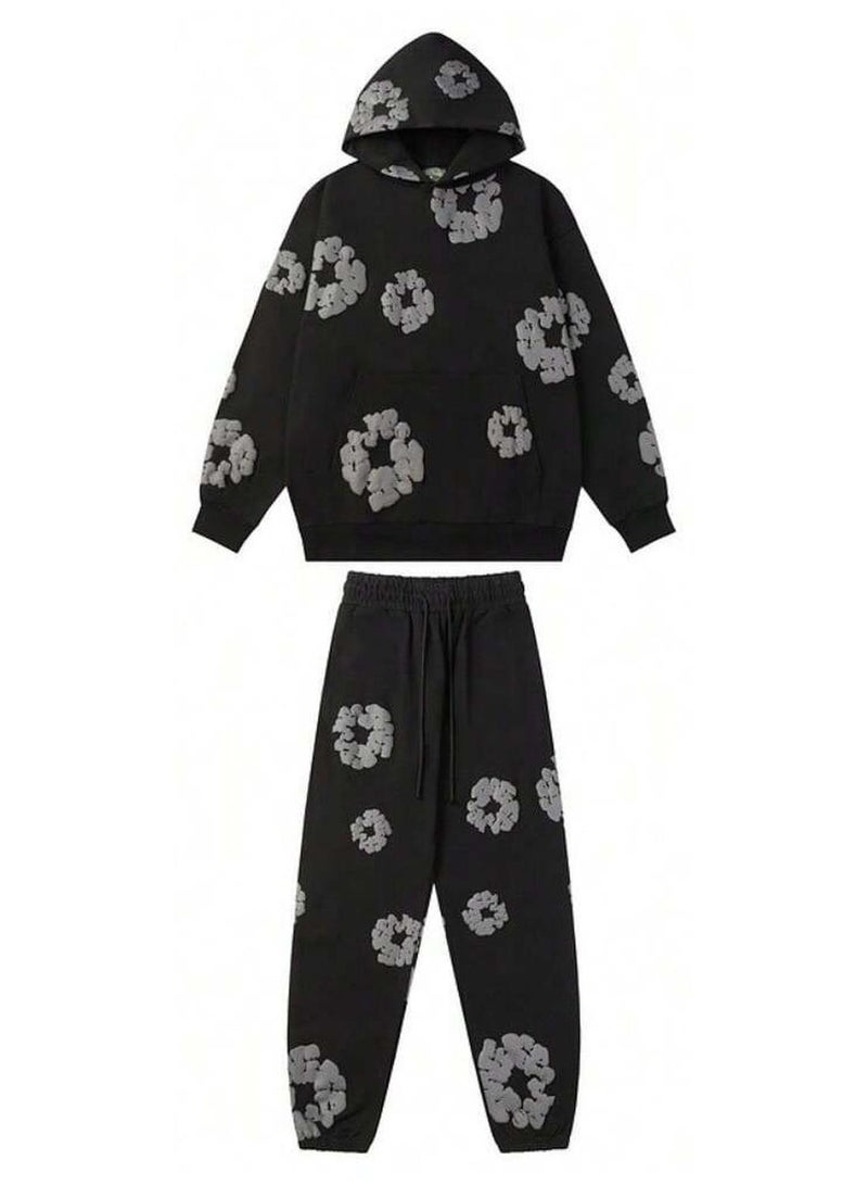 2025 European and American Trendy Brand Foam Printed Loose Sweatshirt Y2K Hip-Hop Street Wear Mens and Womens Pullover Casual Tops 5888 black suit - Image 1