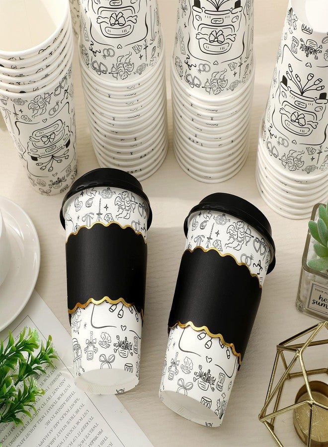 وولاين مجموعة أكواب قهوة زفاف من والين، ٥٠ كوبًا مع أغطية وأكمام، أكواب ورقية سعة ١٦ أونصة، لون أسود، مناسبة لسيارة الزفاف، كوب قهوة للاستخدام مرة واحدة للعروس والعريس، مثالي لحفلات توديع العزوبية، كابتشينو، مشروبات الشوكولاتة، الكاكاو - Image 4