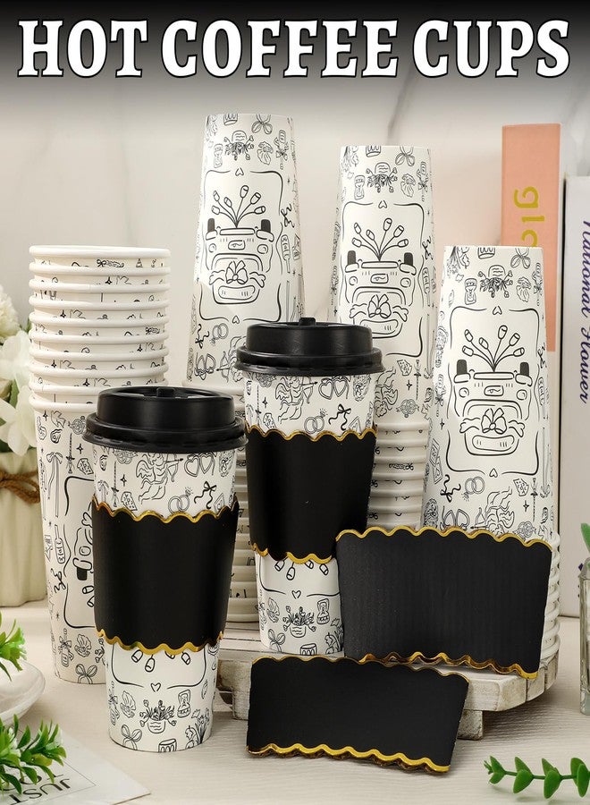 وولاين مجموعة أكواب قهوة زفاف من والين، ٥٠ كوبًا مع أغطية وأكمام، أكواب ورقية سعة ١٦ أونصة، لون أسود، مناسبة لسيارة الزفاف، كوب قهوة للاستخدام مرة واحدة للعروس والعريس، مثالي لحفلات توديع العزوبية، كابتشينو، مشروبات الشوكولاتة، الكاكاو - Image 3